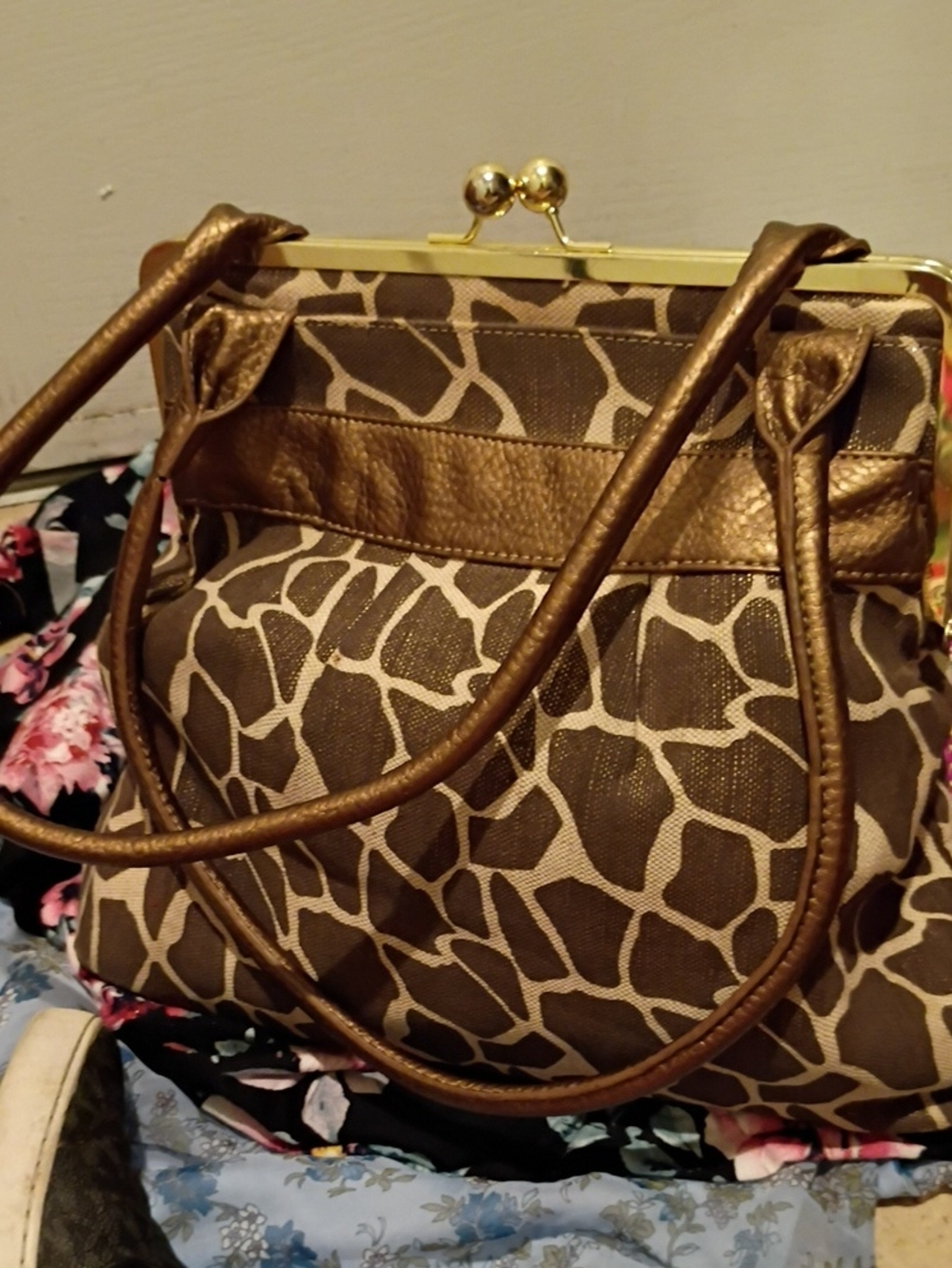 Metallic Brown Giraffe-Print Frame Satchel - Women's Handbag